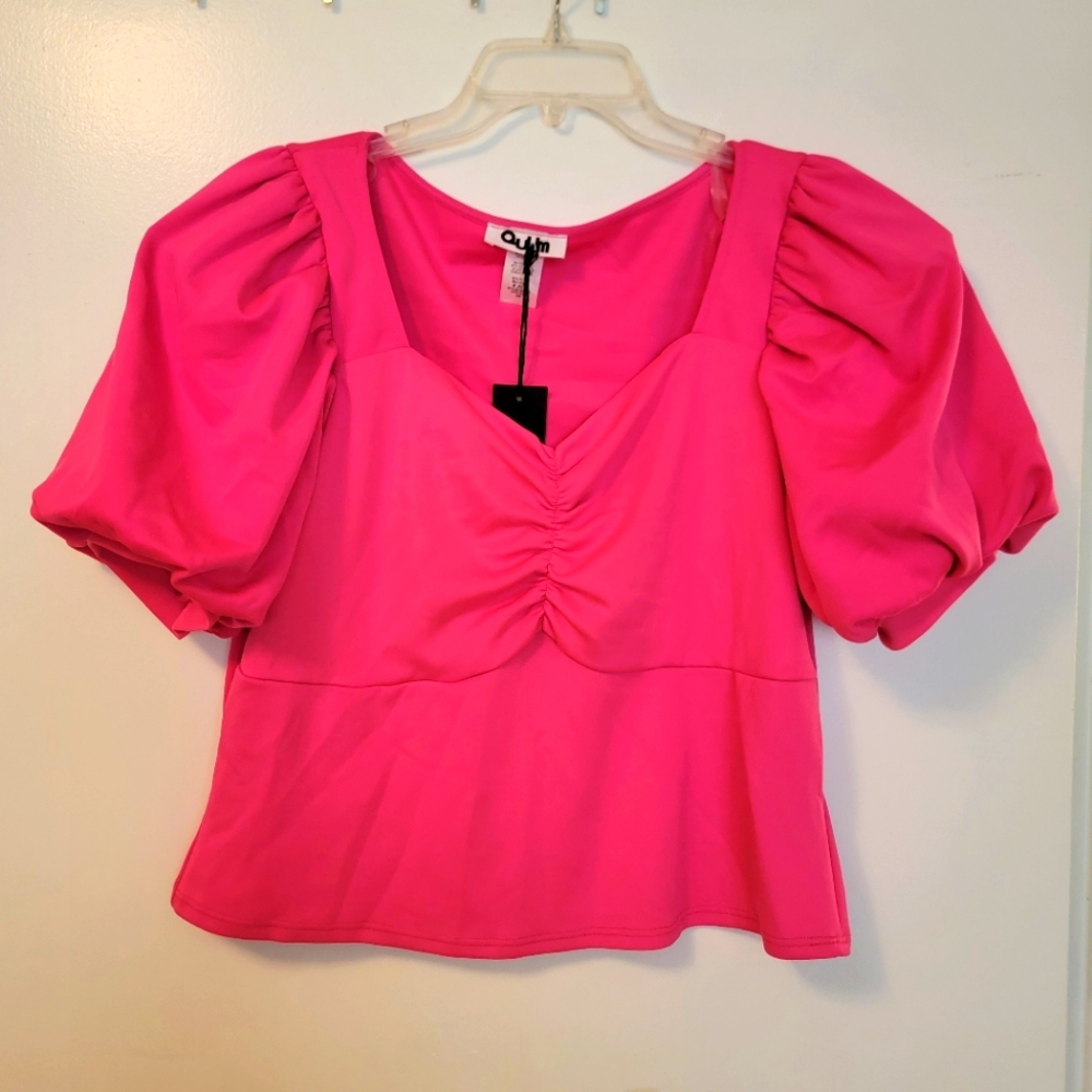 Quum x Forever 21 Plus Hot Pink Balloon Sleeve Top